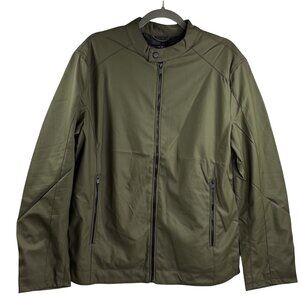 For The Republic of Men Faux Leather Windbreaker Jacket Olive Size M NWT $88
